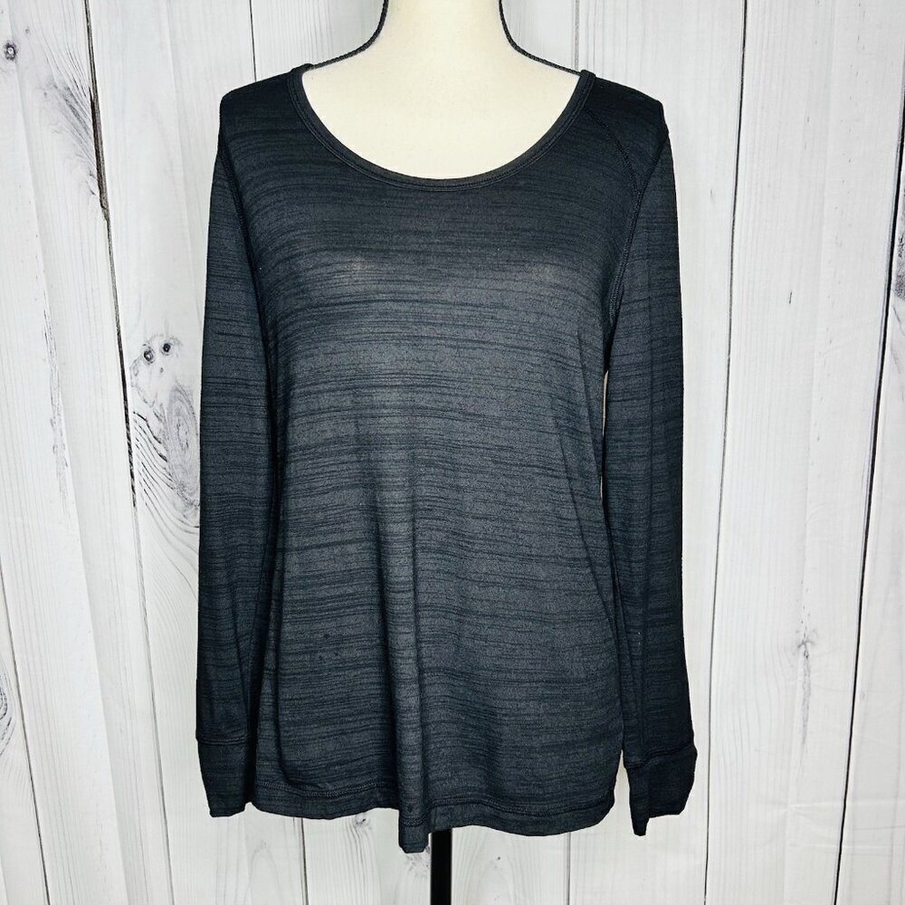 T by Talbots T-Shirt Women's Sz M Heather Black Tee Long Sleeve Scoop Neck